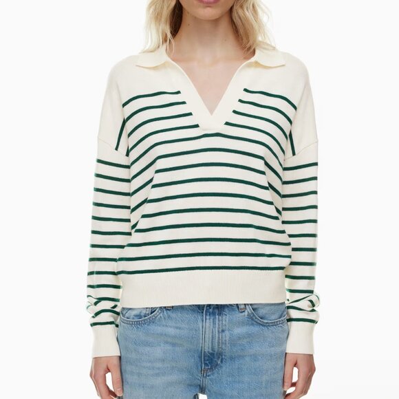 Aritzia - Wilfred - Clara Sweater - White and Blue Striped - Picture 2 of 7